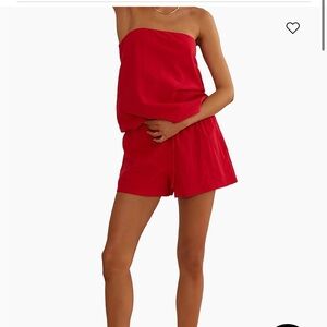 Beach riot Red Strapless Top and Shorts Set